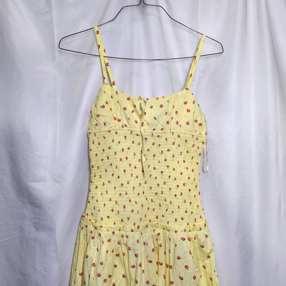 Free People Lavender Daze Midi Dress Sz S Yellow Strawberry Drop- Waist Smocked - Picture 3 of 13
